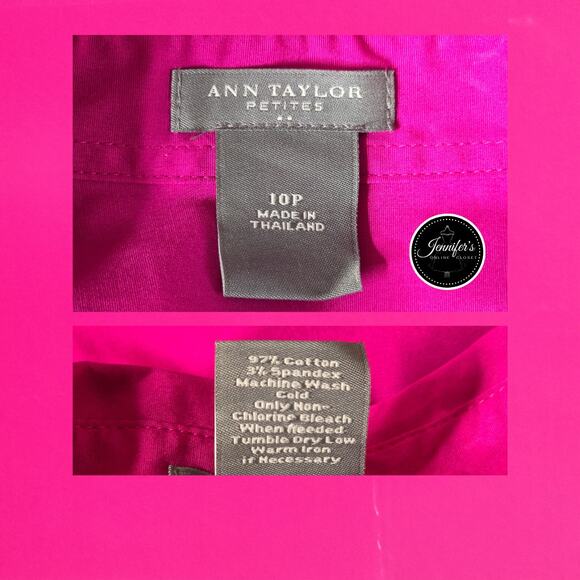 3/$30 Ann Taylor Fuchsia/Hot Pink Collared Button Front Long Sleeve Blouse 10P - Picture 8 of 10